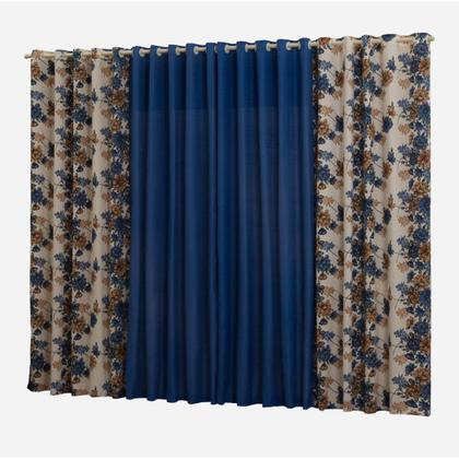 Imagem de Kit Capa De Sofá 2 E 3 Lugares 21 Elásticos + Cortina Rústica 02 Metros Azul