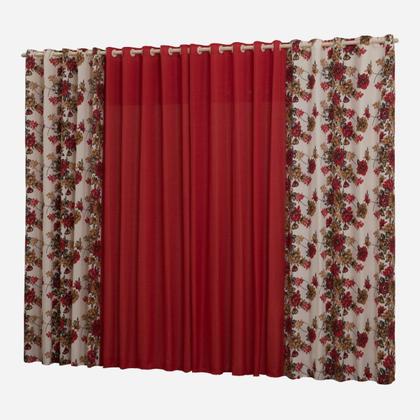 Imagem de Kit Capa De Sofá 2 E 3 Lugares 21 Elásticos + Cortina Rústica 02 Metros Vermelha