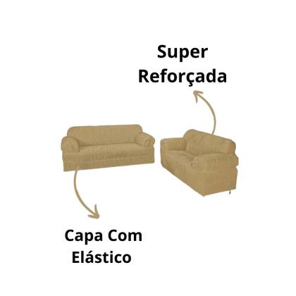 Imagem de Kit Capa De Sofá 3 E 2 Lugares Capa Protetora 21 Elásticos Bege