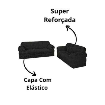 Imagem de Kit Capa De Sofá 3 E 2 Lugares Capa Protetora 21 Elásticos Preto