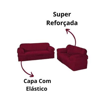 Imagem de Kit Capa De Sofá 3 E 2 Lugares Capa Protetora 21 Elásticos Vinho