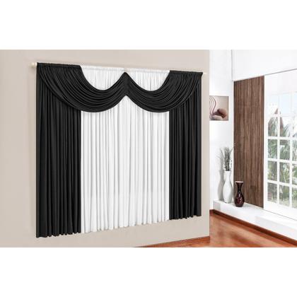 Imagem de Kit Capa De Sofá Elasticada 2 E 3 Lugares + Cortina Paris  2,00 Metros Preto