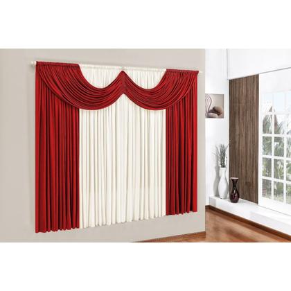 Imagem de Kit Capa De Sofá Elasticada 2 E 3 Lugares + Cortina Paris  2,00 Metros Vermelho