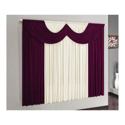 Imagem de Kit Capa De Sofá Elasticada 2 E 3 Lugares + Cortina Paris  2,00 Metros Vinho