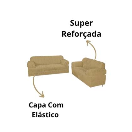 Imagem de Kit Capa De Sofá Elasticada 2 E 3 Lugares Em Malha Gel 21 Elásticos Bege