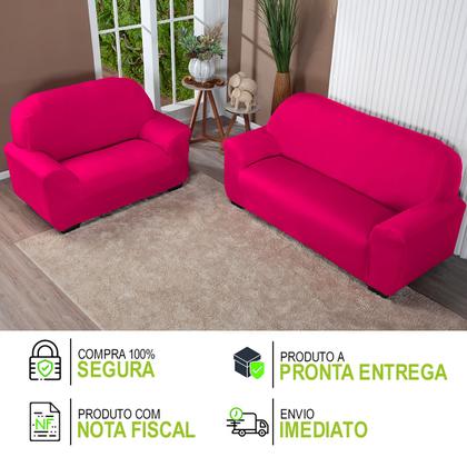 Imagem de Kit Capa De Sofá Lisa 3 E 2 Lugares Cor Pink