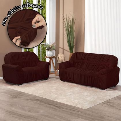 Imagem de Kit Capa De Sofá Protetor 3 E 2 Lugares Elasticada Marrom - Shop Casa Nobre