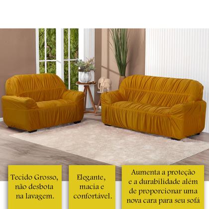 Imagem de Kit Capa De Sofá Protetor 3 E 2 Lugares Elasticada Mostarda - Shop Casa Nobre