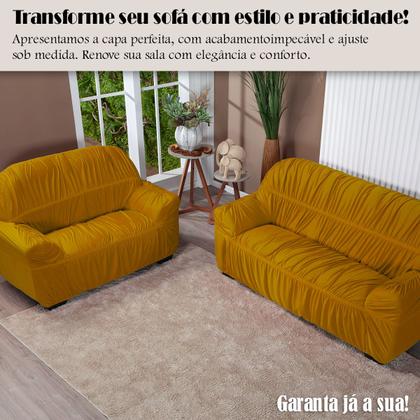 Imagem de Kit Capa De Sofá Protetor 3 E 2 Lugares Elasticada Mostarda - Shop Casa Nobre