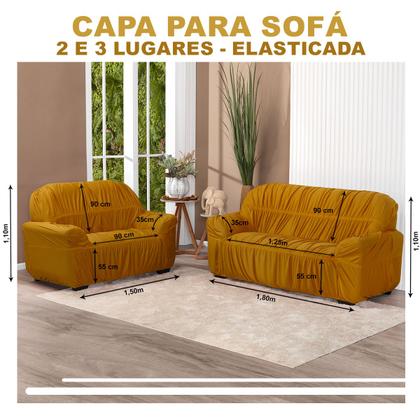 Imagem de Kit Capa De Sofá Protetor 3 E 2 Lugares Elasticada Mostarda - Shop Casa Nobre