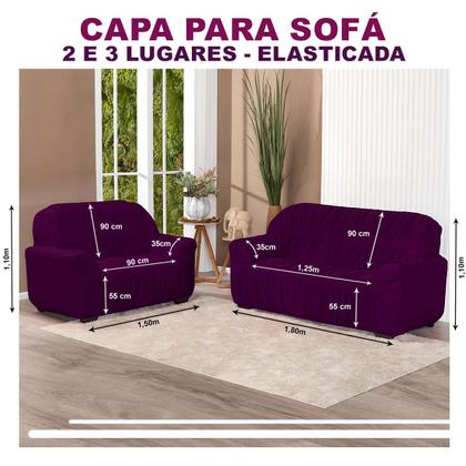 Imagem de Kit Capa De Sofá Protetor 3 E 2 Lugares Elasticada Roxo - Shop Casa Nobre