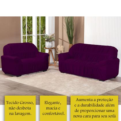 Imagem de Kit Capa De Sofá Protetor 3 E 2 Lugares Elasticada Roxo - Shop Casa Nobre