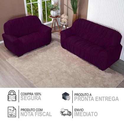 Imagem de Kit Capa De Sofá Protetor 3 E 2 Lugares Elasticada Roxo - Shop Casa Nobre