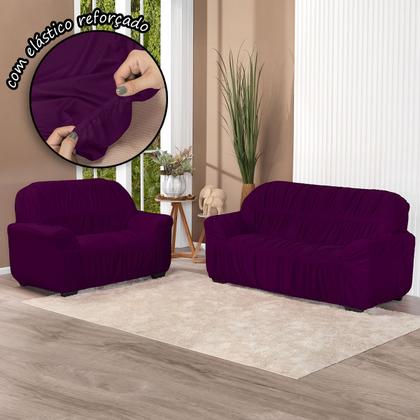 Imagem de Kit Capa De Sofá Protetor 3 E 2 Lugares Elasticada Roxo - Shop Casa Nobre
