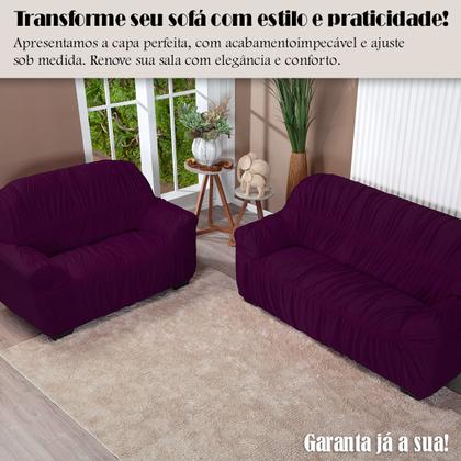 Imagem de Kit Capa De Sofá Protetor 3 E 2 Lugares Elasticada Roxo - Shop Casa Nobre