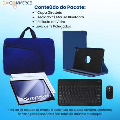 Imagem de Kit Capa Giratória 360 + Película de Vidro + Teclado com Mouse + Bolsa p/ Galaxy Tab A9 Plus 11" (SM-X210 X216 X215)