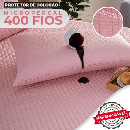 Imagem de Kit Capa Impermeável para Colchão Queen + 02 Fronhas de Travesseiros Impermeáveis com Ziper Tecido Micropercal 400 Fios