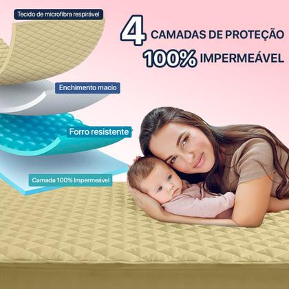 Imagem de Kit Capa Impermeável Protetora para Colchão Solteiro + 01 Protetor Impermeável para Travesseiro - 4 Camadas de Proteção