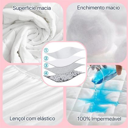 Imagem de Kit Capa Impermeável Protetora para Colchão Super King  02 Protetor Impermeável para Travesseiro  4 Camadas de Proteção