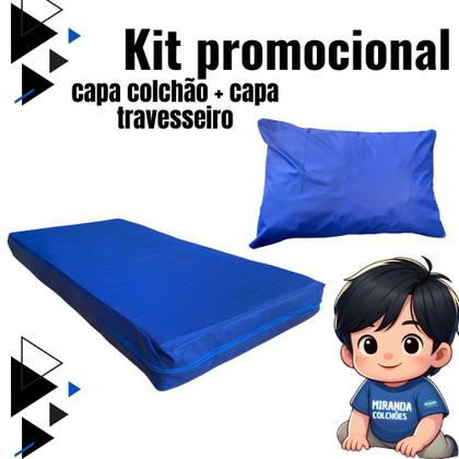 Imagem de Kit Capa Para Colchão Solteiro Hospitalar Impermeável Com Ziper + Capa Travesseiro Impermeável