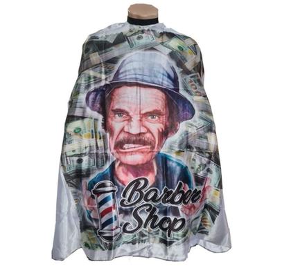 Imagem de Kit Capa Para Corte Barbeiro Personalizada De Cetim Com Zíper Espanador Borrifador Escovinha