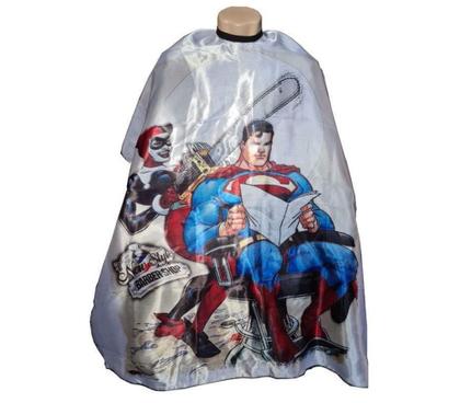 Imagem de Kit Capa Para Corte Barbeiro Personalizada De Cetim Com Zíper Espanador Borrifador Escovinha