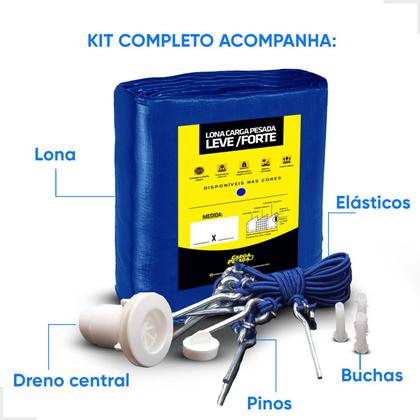 Imagem de Kit Capa para Piscina 10 em 1 Proteção Azul 300 Micras 3x6 / 6x3
