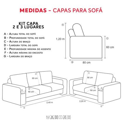 Imagem de Kit Capa Para Sofa 2/3 Lugares 21 Elasticos Varias Cores