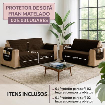 Imagem de Kit Capa Protetor de Sofá Retratil 2 e 3 Lugar Reclinável com Porta Objetos 5 Lugares Matelado