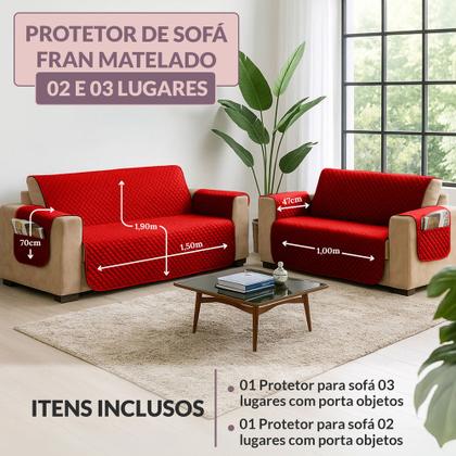 Imagem de Kit Capa Protetor de Sofá Retratil 2 e 3 Lugar Reclinável com Porta Objetos 5 Lugares Matelado