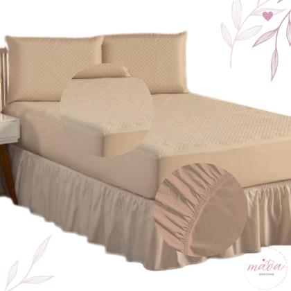 Imagem de Kit Capa Protetora Impermeável Casal Padrão + 2 Capas Impermeável para Travesseiro + Saia Box Elasticada