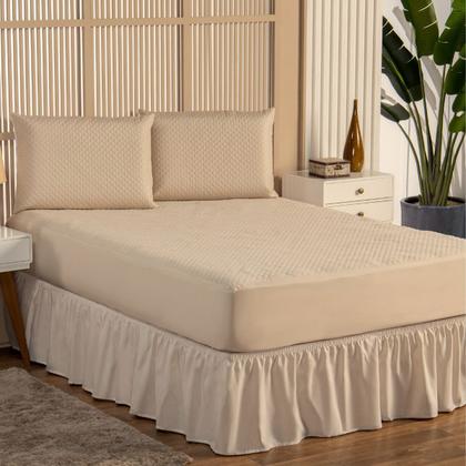 Imagem de Kit Capa Protetora Impermeável Casal Padrão + 2 Capas Impermeável para Travesseiro + Saia Box Elasticada