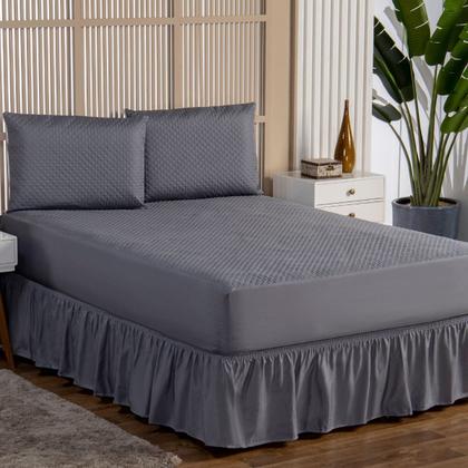 Imagem de Kit Capa Protetora Impermeável Casal Padrão + 2 Capas Impermeável para Travesseiro + Saia Box Elasticada