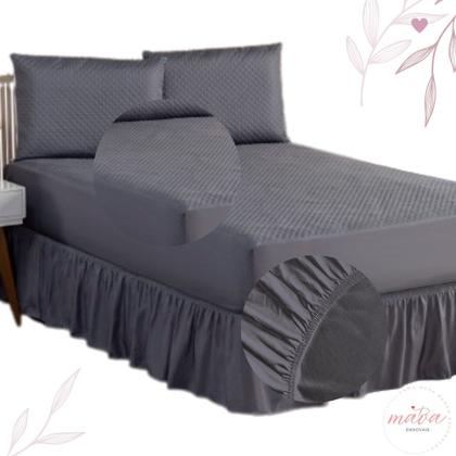 Imagem de Kit Capa Protetora Impermeável Casal Padrão + 2 Capas Impermeável para Travesseiro + Saia Box Elasticada