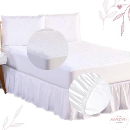 Imagem de Kit Capa Protetora Impermeável Queen Size + 2 Capas Impermeável para Travesseiro + Saia Box Elasticada