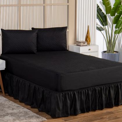 Imagem de Kit Capa Protetora Impermeável Queen Size + 2 Capas Impermeável para Travesseiro + Saia Box Elasticada