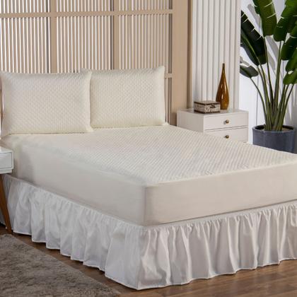 Imagem de Kit Capa Protetora Impermeável Queen Size + 2 Capas Impermeável para Travesseiro + Saia Box Elasticada