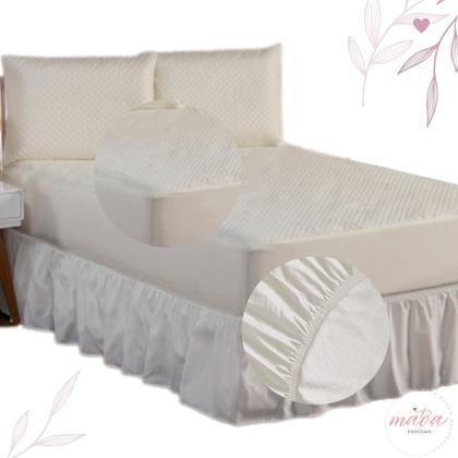 Imagem de Kit Capa Protetora Impermeável Queen Size + 2 Capas Impermeável para Travesseiro + Saia Box Elasticada