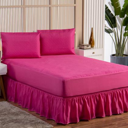 Imagem de Kit Capa Protetora Impermeável Queen Size + 2 Capas Impermeável para Travesseiro + Saia Box Elasticada
