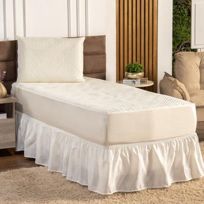 Imagem de Kit Capa Protetora Impermeável Solteiro + 1 Capa Impermeável para Travesseiro + Saia Box Elasticada