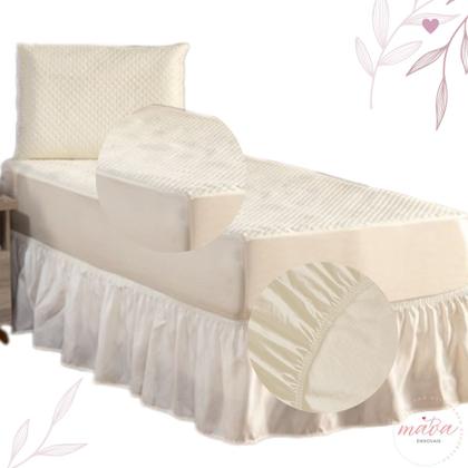 Imagem de Kit Capa Protetora Impermeável Solteiro + 1 Capa Impermeável para Travesseiro + Saia Box Elasticada