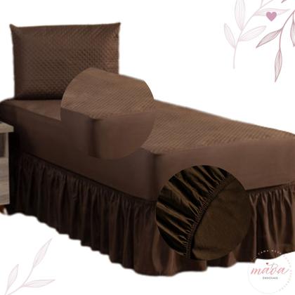 Imagem de Kit Capa Protetora Impermeável Solteiro + 1 Capa Impermeável para Travesseiro + Saia Box Elasticada