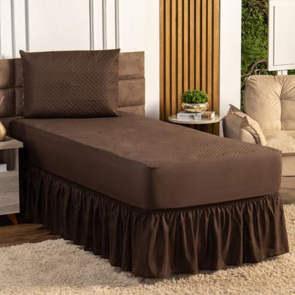 Imagem de Kit Capa Protetora Impermeável Solteiro + 1 Capa Impermeável para Travesseiro + Saia Box Elasticada