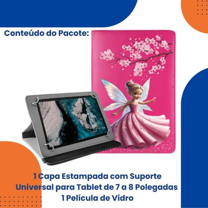 Imagem de Kit Capa suporte para tablet, Mirage 7 Polegadas Estampa fada + Película de Vidro