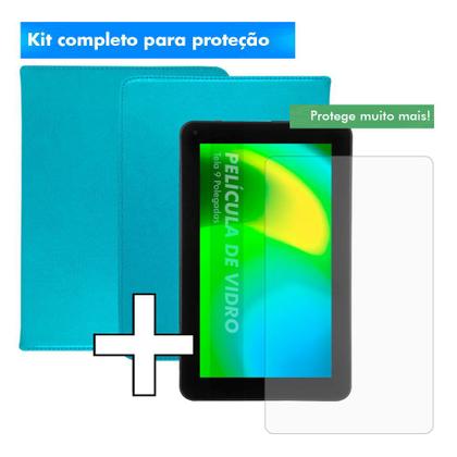 Imagem de Kit Capa Tablet Multilaser M9 M9S 9 Polegadas Pasta Suporte Case Protetora Reforçada + Pelicula