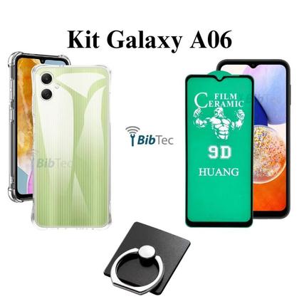 Imagem de Kit Capa Transparente + Película Cerâmica + Suporte de Anel para Samsung Galaxy A06