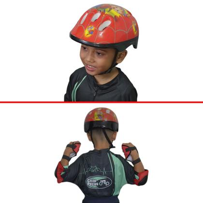 Imagem de Kit Capacete Cotoveleira Joelheira Infantil Bike Skate Verme