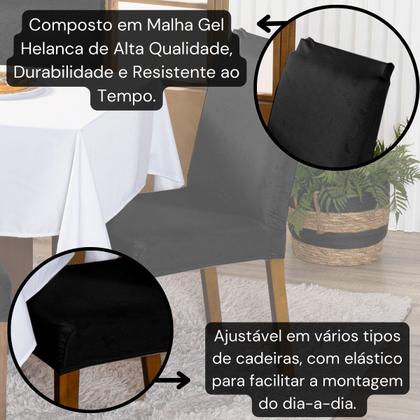 Imagem de Kit Capas de Cadeira Jantar Lisa Ajustável com Elástico 04 Peças Protetora Moderna Para Cozinha Malha Gel Helanca
