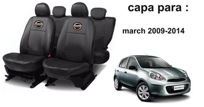 Imagem de Kit Capas de Couro Nissan March 2013 + Capa de Volante + Chaveiro Nissan