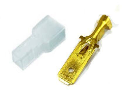 Imagem de Kit Capas e Terminal Fêmea 6,3mm e Terminal Macho 6,3 mm TERMINAIS CONECTORES ELÉTRICOS FIO CABO 4mm PLUG COM TRAVA